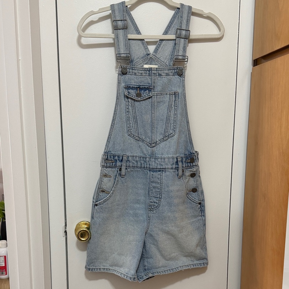 Light Blue Denim Overalls Shorts XS